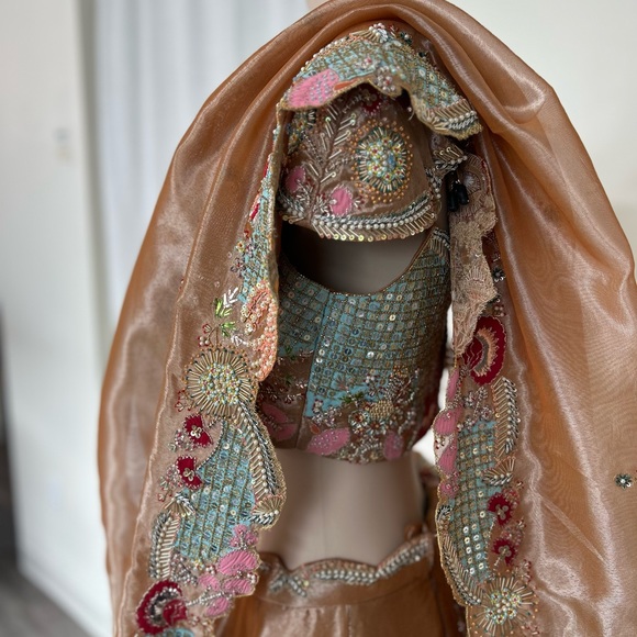 Custom made Aisha Rao copper paper dolls wedding lengha and dupatta - Picture 4 of 4